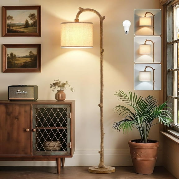 NATYSWAN Floor Lamp for Bedroom - 69" Rustic Farmhouse Tall Lamp with 3 Color Temperatures- Country Vintage Reading Light Standing Lamps for Living Room Office Home Decor, Brown