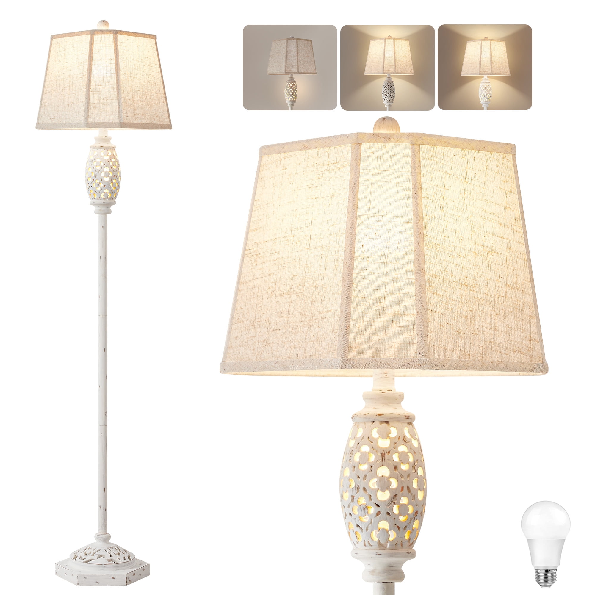 NATYSWAN Rustic Floor Lamp with Floral Cutouts & Light, Vintage Farmhouse Style Standing Lamp Resin Floor Lamps for Living Room, Bedroom,Study (Bulb Included)