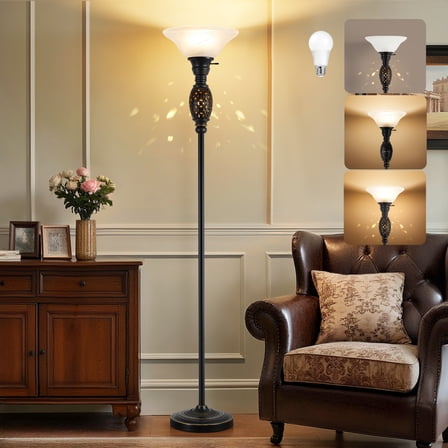 NATYSWAN Floor Lamp Purple, 64" Tall Standing Lamps with Double-Layer Lampshade, Elegant Floor Lamp with On/Off Foot Switch, Standing Lamps for Living Room, Bedroom, Dresser, Office, Bulb Included