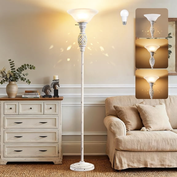 NATYSWAN 70" Floor Lamps for Living Room with Nightlight, Torchiere Floor Lamps Standing Lamp with Glass Shade, Vintage Floor Lamp with Rotary Switch,Tall Lamps for Home, Bedroom, Office, Corner
