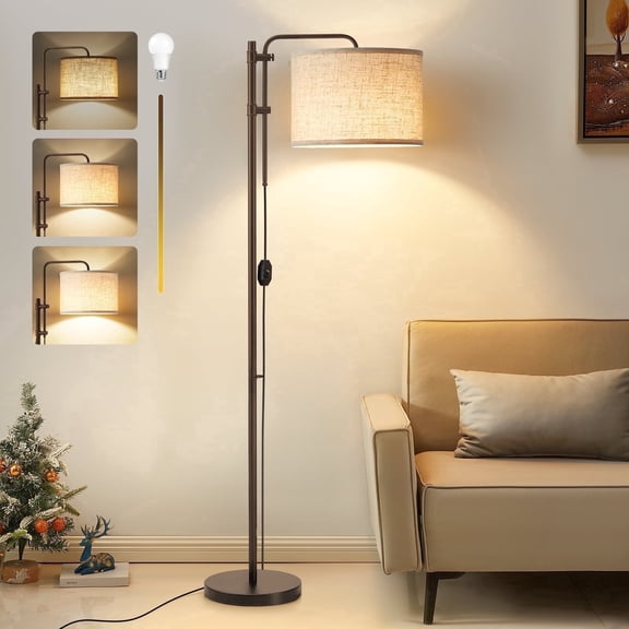 NATYSWAN Floor Lamp for Living Room, Adjustable Height Standing Lamps with 350° Rotate Beige Lampshade, 67.5-Inch Modern Tall Lamp Dimmable Floor Lamps for Corner Bedroom Home Office (Bulb Included)