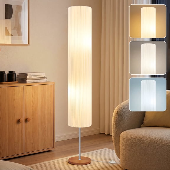 NATYSWAN 66 Inch Adjustable Color Floor Lamp with Wooden Base Fabric Shade Bulbs Included for Living Room Bedroom Home Decor