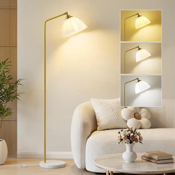 NATYSWAN Floor Lamp for Bedroom, 63" Modern Standing Lamp, Adjustable Color Temperature Tall Lamp for Living Room Corner, Marble base, Glass Shade