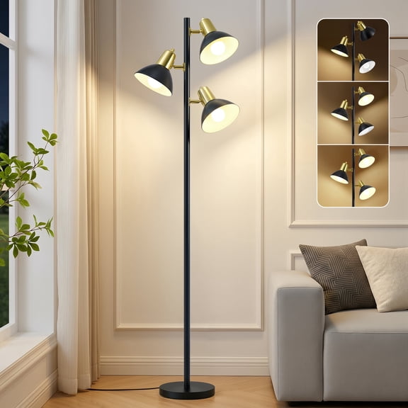 NATYSWAN 67" 3-Light Adjustable Tree Floor Lamp, Black and Gold Rotating Metal Shade Standing Lamp for Living Room Bedroom Office.