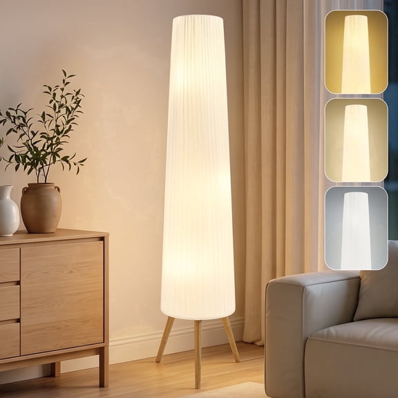 NATYSWAN 60 Inch White Wood Floor Lamp Adjustable Color Temperature Light with Three Included Bulbs for Living Room Bedroom Office