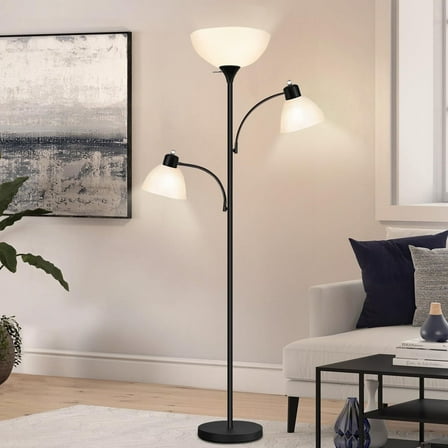 NATYSWAN Floor Lamps for Living Room,Torchiere Floor Lamp with 8W Adjustable Reading Lights, Morden Tall Lamps for Living Room, Bedroom, Office, 3 Bulbs Included