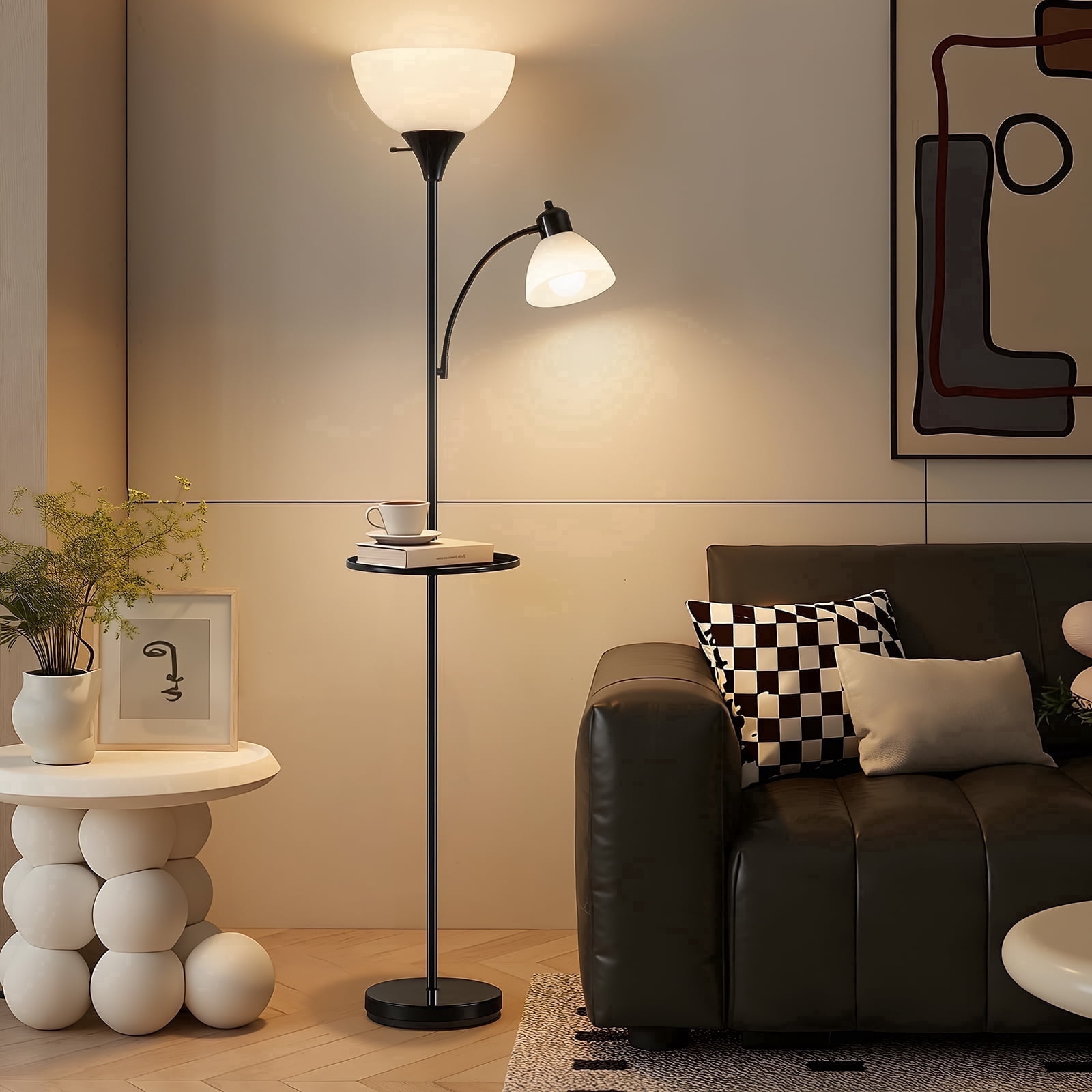 NATYSWAN Floor Lamps for Living Room,Torchiere Floor Lamp with 8W Adjustable Reading Lights, Morden Tall Lamps for Living Room, Bedroom, Office, 3 Bulbs Included