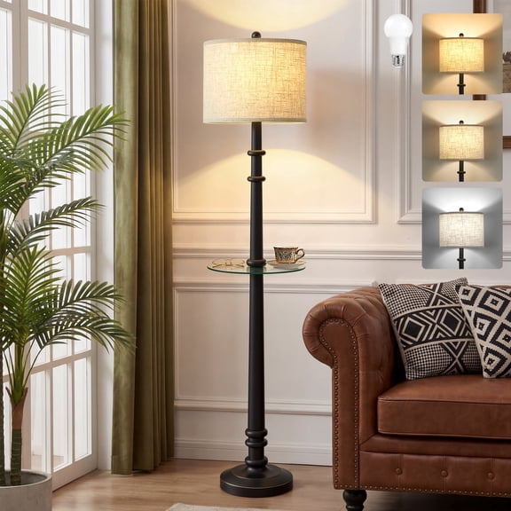 NATYSWAN Floor Lamps for Living Room - 60" Farmhouse Floor Lamp with With glass tray - Vintage Standing Lamp Reading Light for Bedroom Office