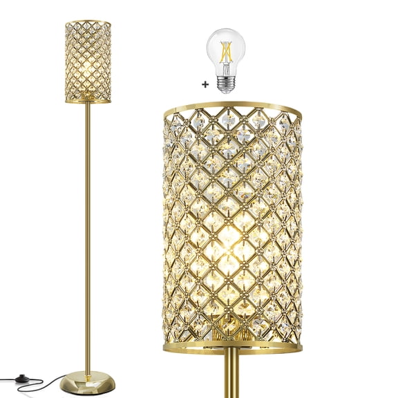NATYSWAN Gold Floor Lamp,Modern Crystal Standing Lamp with on/off Foot Switch,Tall Pole Accent Lighting for Living Room, Girl Bedroom, Office
