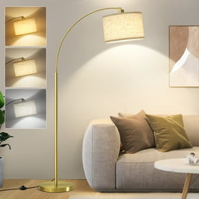 NATYSWAN Gold Modern Arc Floor Lamp, Tall Pole Lamp with On/Off Foot Switch, Adjustable Hanging Drum Shade, over Couch Arched Reading Light for Bedroom, Office