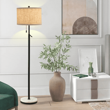 NATYSWAN Marble Modern Floor Lamp, Adjustable Height Tall Lamp with Pull Chain Switch Floor Lamps for Living Room, Bedroom & Office Bulbs Not Included(Black)