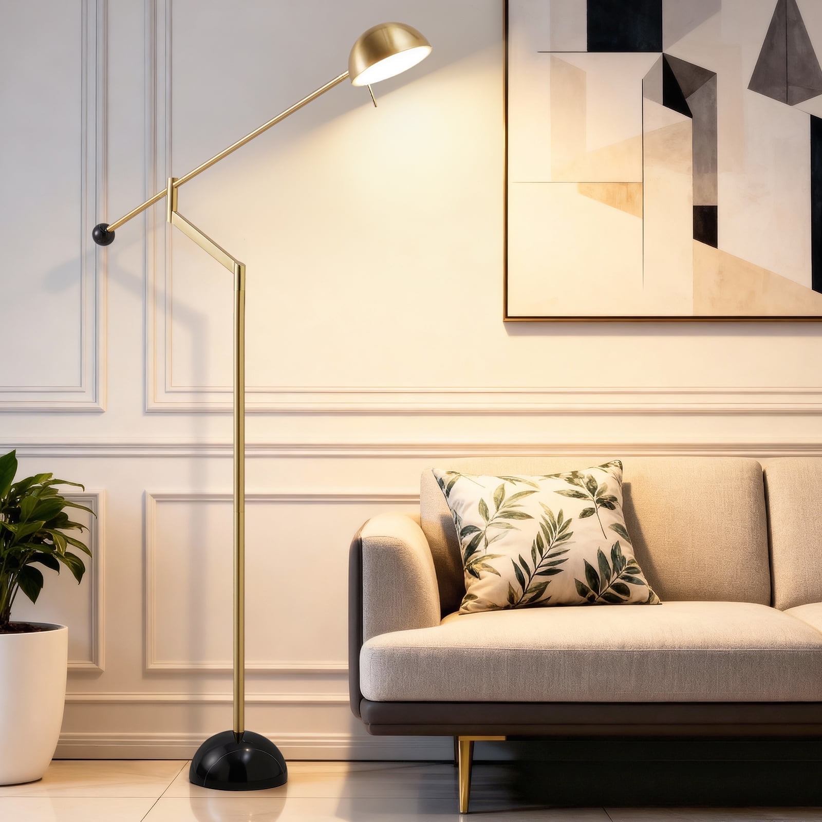 natyswan Modern 61-inch Floor Lamp, Marble Base, 9W LED Warm White Light, Indoor Standing Lamp for Living Room & Bedroom（Not Included Bulb）