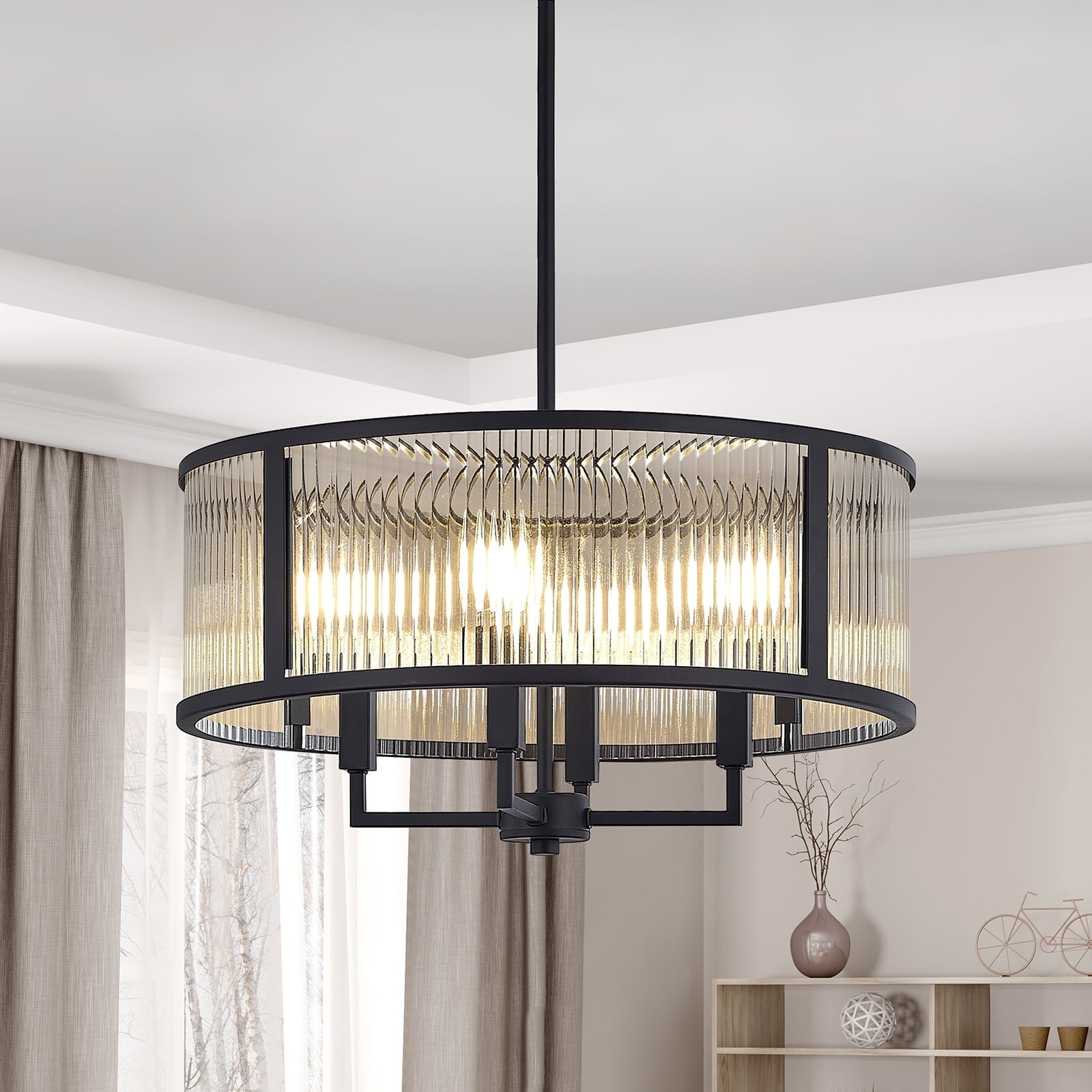 NATYSWAN Modern Glass Ceiling Light with 4 Lights (Bulbs Not Included), E12 Base Max 60W, Dual USB-A & C Charging Ports, for Hallway, Kitchen, Bedroom Indoor Use