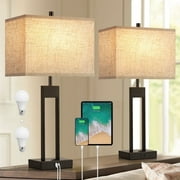 NATYSWAN Modern Table Lamps for Set of 2, USB A+C Charging, 3 Colors Changeable for End Tables, Night Stand Lamps for Bed Side Guest Room Office Reading