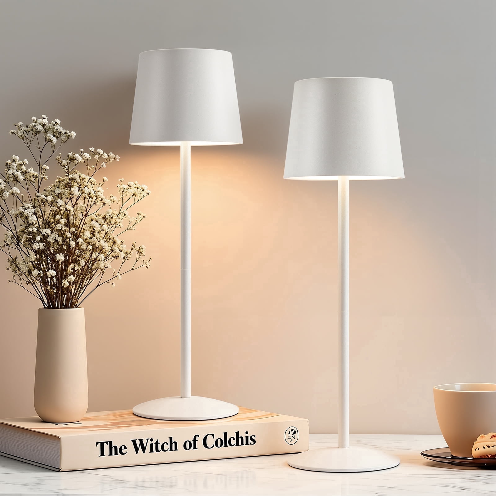 NATYSWAN Modern White LED Desk Lamps 2-Pack, Adjustable Height, Touch ...