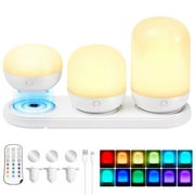 NATYSWAN Rechargeable Battery Operated Light Bulb Set with Magnetic 3 in 1 Charging Station & Remote Control, Wireless Dimmable Detachable LED Bulb with 15 Colors Selectable for Wall Sconce