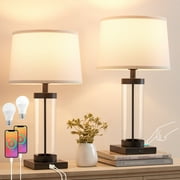 NATYSWAN Glass Table Lamps for Bedroom with USB Ports, Touch Dimmable Bedside Lamps Set of 2 for Living Room&Office,Modern Nightstand Lamps for Home Lighting Decoration