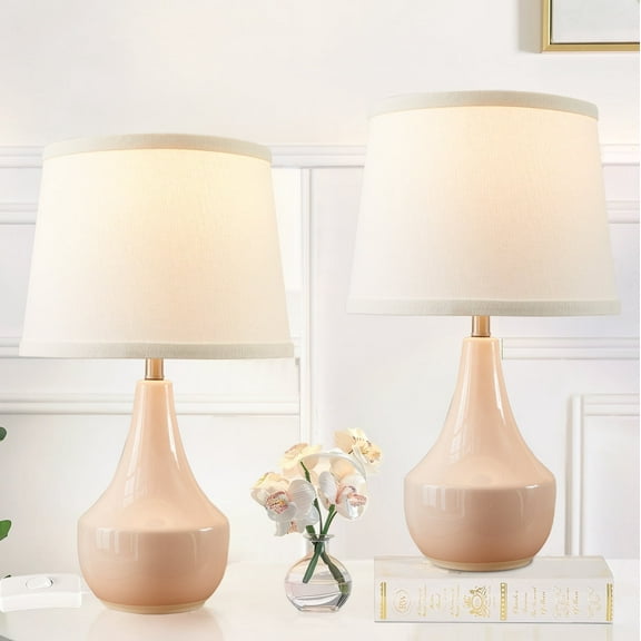 NATYSWAN Pink Table Lamp Set of 2, Ceramic Table Lamp Classic Beside Lamps Nightstand Lamp Modern Table Lamp for Living Room, Bedroom Office, Rocker Swtich (LED Bulbs Included)