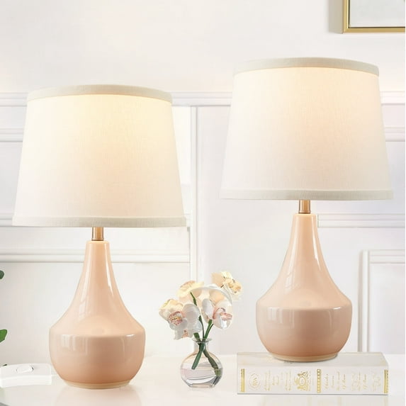 NATYSWAN Pink Table Lamp Set of 2, Ceramic Table Lamp Classic Beside Lamps Nightstand Lamp Modern Table Lamp for Living Room, Bedroom Office, Rocker Swtich (LED Bulbs Included)