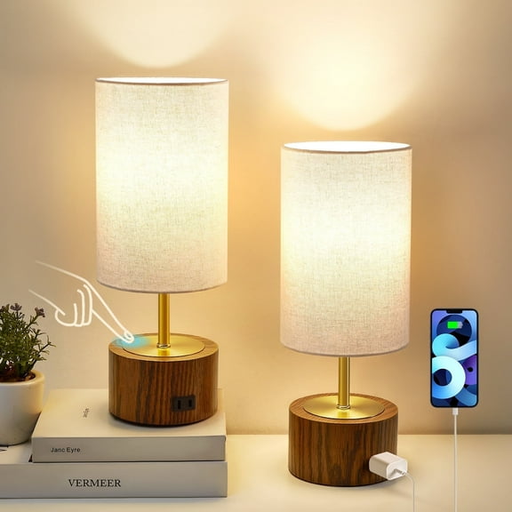NATYSWAN Small Table Lamps for Bedroom,Bedside Touch Lamps for Nightstand with Linen Fabric Shade, Modern Desk Lamps for Living Room Office Dorm Kids Room