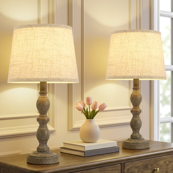 NATYSWAN Table Lamps for Nightstand Set of 2, 20.5" Farmhouse Lamps for Bedroom, Small Desk Lamps for Living Room, Linen Shades, Knob Switch, Bedside Lamps for Reading, Office