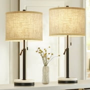 NATYSWAN Modern Table Lamps for Living Room, Adjustable Height Beside Lamp Set of 2 with Marble Base,Black Nightstand Lamps for Bedroom & Office