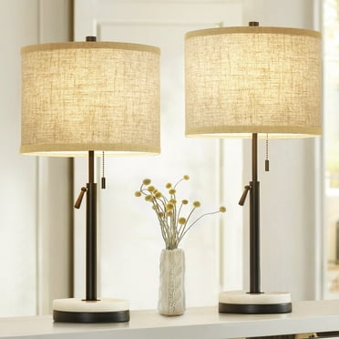 NATYSWAN Modern Table Lamps for Living Room, Adjustable Height Beside Lamp Set of 2 with Marble Base,Black Nightstand Lamps for Bedroom & Office