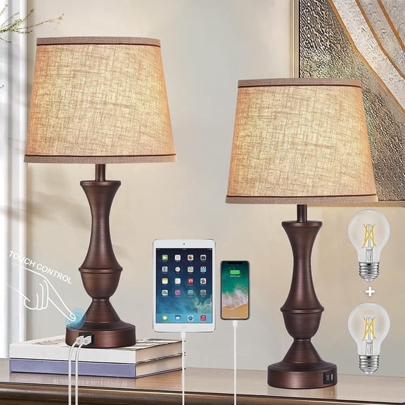 NATYSWAN Table Lamps for Bedrooms Set of 2, Touch Bedside Lamps with USB Charging Ports, 3-Way Dimmable Nightstand Lamp, Bulbs Included