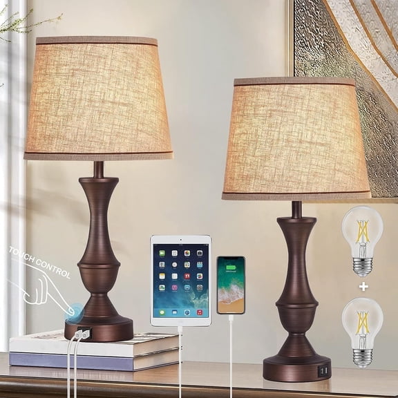 NATYSWAN Table Lamps for Bedrooms Set of 2, Touch Bedside Lamps with USB Charging Ports, 3-Way Dimmable Nightstand Lamp, Bulbs Included