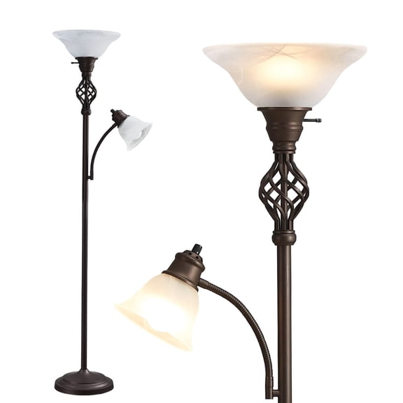 NATYSWAN Torchiere Floor Lamp for Living Room, LED Standing Reading Light for Bedroom with Glass Shade for Living Room Corner Bedroom Home Office, Bulbs Included