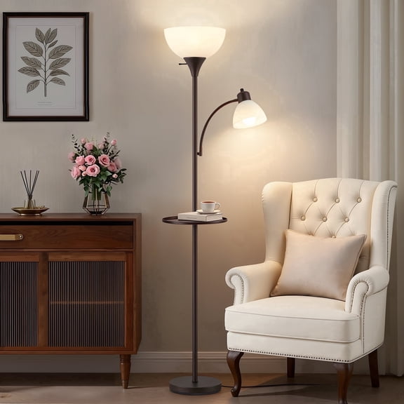 NATYSWAN 72" Floor Lamp with Table, Adjustable Reading Lights, Modern Torchiere Floor Lamps for Living Room, Bedroom, Office, Brown Bulb not Included