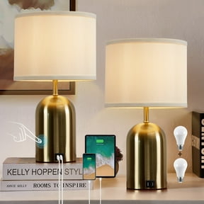 NATYSWAN Touch Control Table Lamps Set of 2, Bedside Table Lamps for Bedrooms Modern Living Room 3 Way Dimmable Gold Bedside Lamp for End Table with 2 USB Charging Ports, 2 Bulbs Included