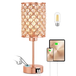 NATYSWAN Touch Crystal Table Lamp, 3-Way Dimmable Nightstand Lamp with USB Ports,Modern Bedside Lamp for Bedroom, Living Room
