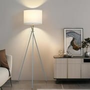 NATYSWAN Floor Lamps for Living Room, 61'' Modern Tripod Floor Lamps with White Shade & Rotary Switch, Silver Floor lamp for Bedroom, Office