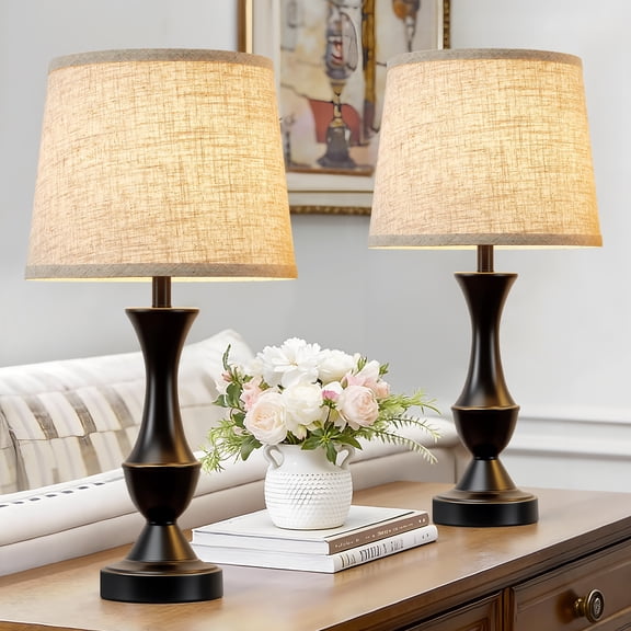 NATYSWAN Table Lamp Set of 2, 19" Farmhouse Vintage Bedside Lamps for Living Room & Bedroom, Linen Shade Desk Lamps for Nightstand, Office, Study(Bulb not Included)