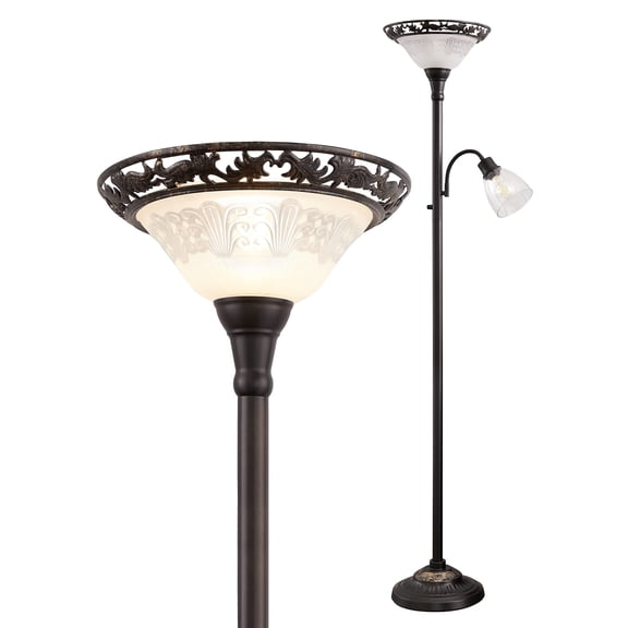 NATYSWAN Victorian Floor Lamp, 70" Elegant Standing Lamp with Etched Glass Shade, Metal Body & Heavy Base, Vintage Tall Corner Lamp for Bedroom, Living Room, Den, Office. No Bulbs (2 Head)