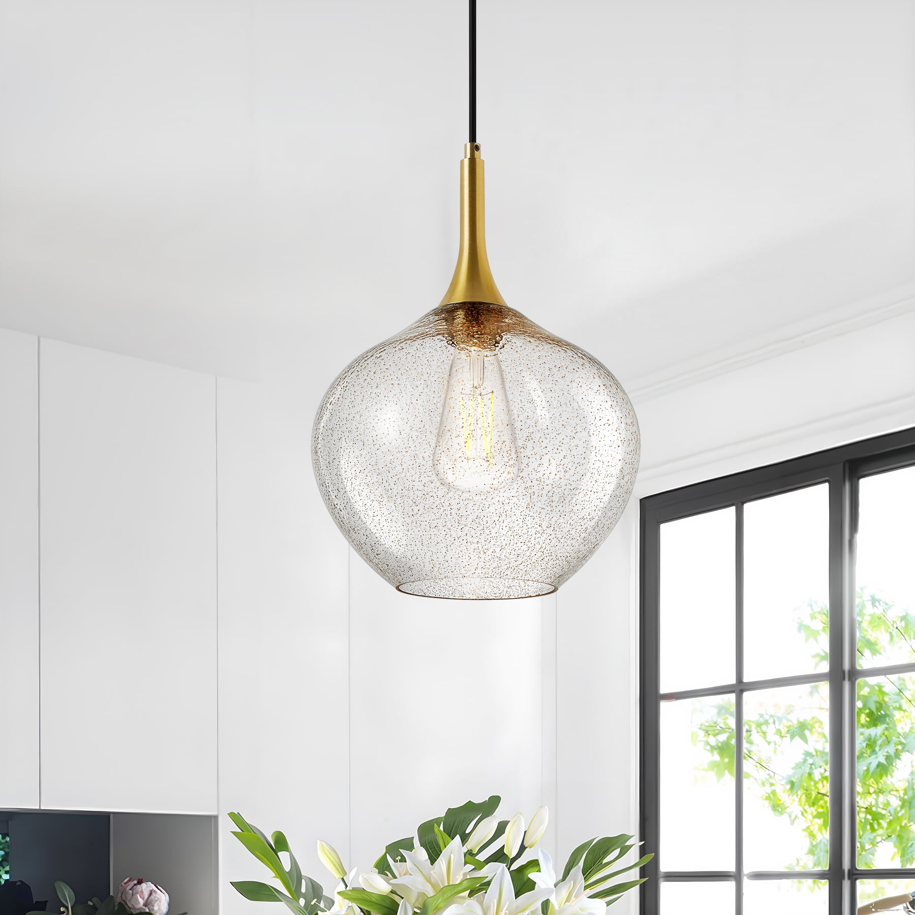 NATYSWAN Vintage Single-Light Chandelier with Glass Shade, E27 Socket Flush Mount Ceiling Light for Bedroom, Hallway, Entryway, 11 Inch Wide（Bulb Not Included）