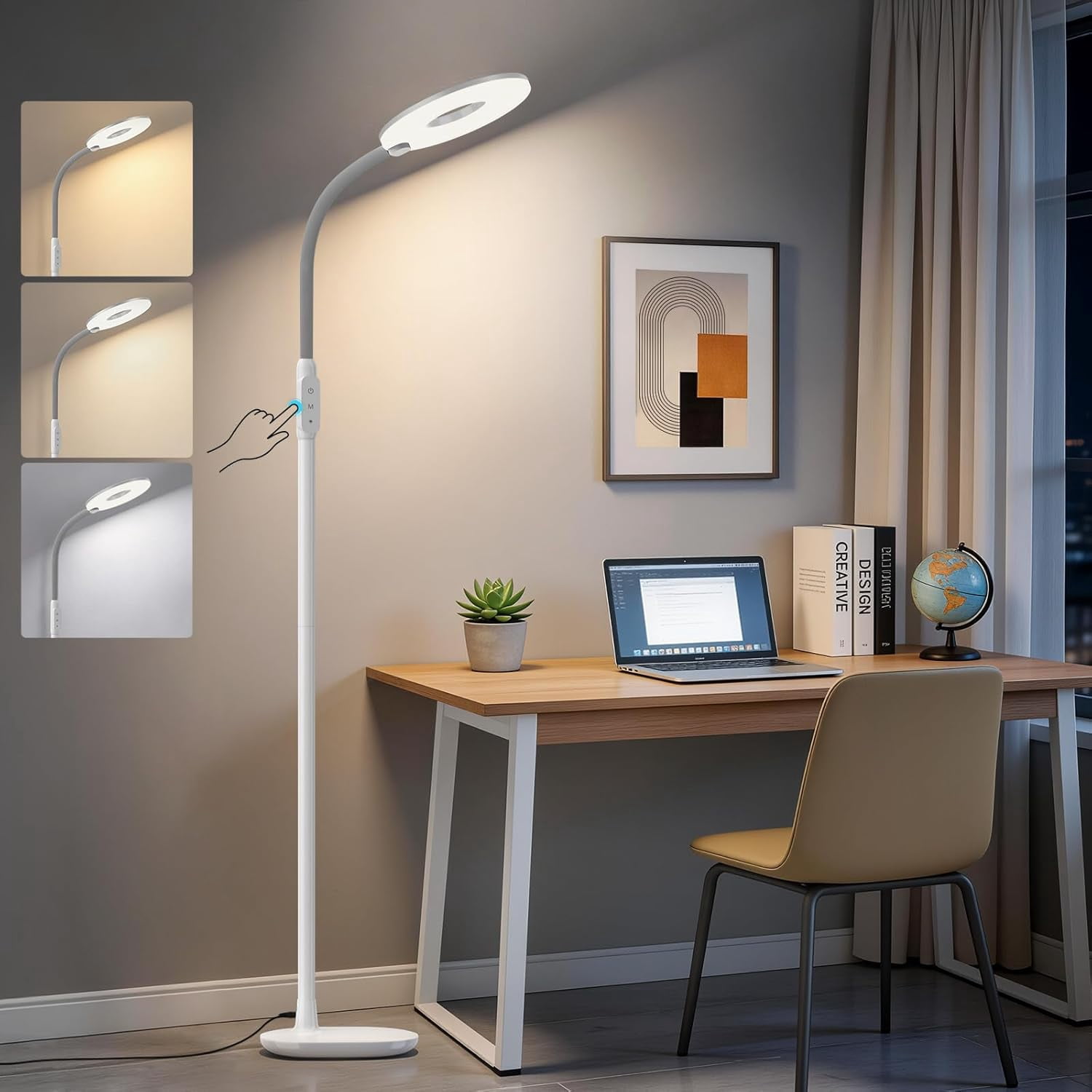 NATYSWAN Floor Lamps for Living Room,Super Bright Torchiere with Touch Control,70in Dimmable Gooseneck Tall Standing Lamp for Corner, Living Room, Bedroom, Reading, Office