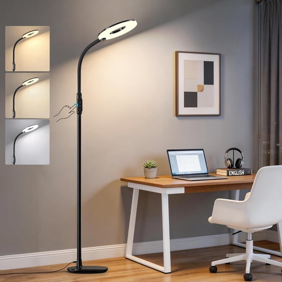 NATYSWAN LED Floor Lamp ,Modern Black Tall Standing Lamp for Living Room, Bedroom,70in Dimmable Floor Reading Light with 3 Color Temperatures&Gooseneck&Touch Control