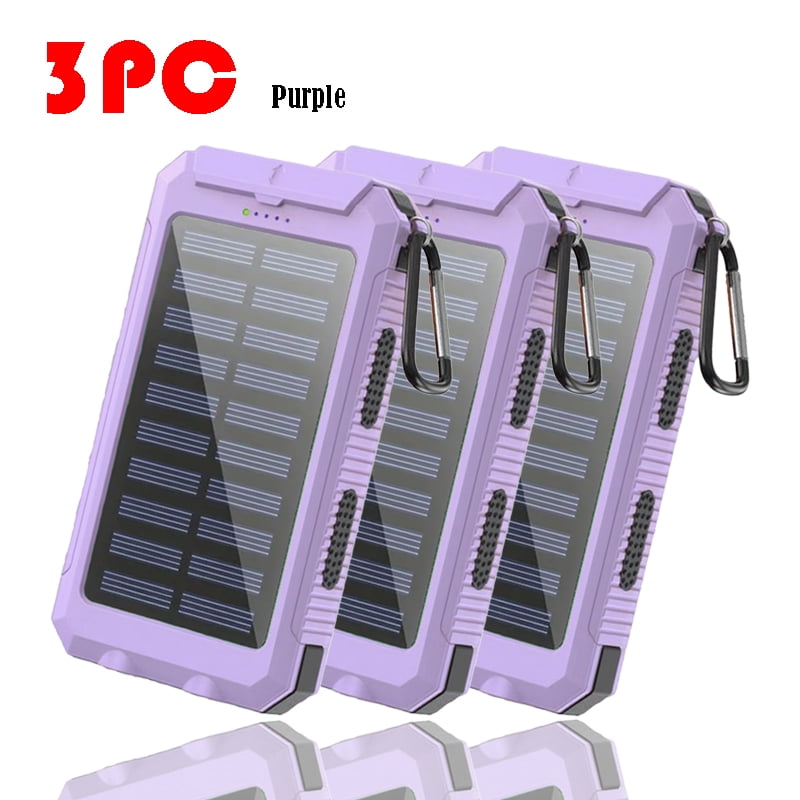 NAUDHENM 3 Pack Solar Power Bank, Portable Solar Charger, Waterproof External Battery Pack with Dual USB & Carabiner, for Outdoor Camping Hiking Emergency