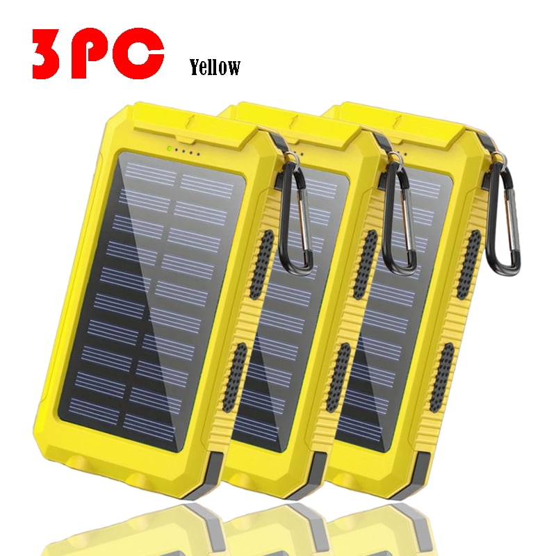 NAUDHENM 3 Pack Solar Power Bank, Portable Solar Charger, Waterproof External Battery Pack with Dual USB & Carabiner, for Outdoor Camping Hiking Emergency