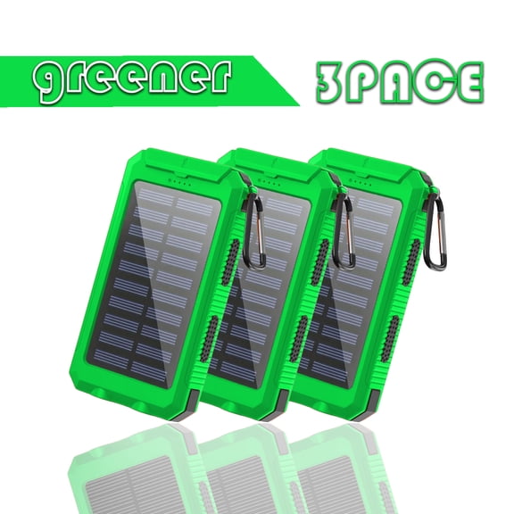 NAUDHENM 3 Pack Solar Power Bank, Portable Solar Charger, Waterproof External Battery Pack with Dual USB & Carabiner, for Outdoor Camping Hiking Emergency