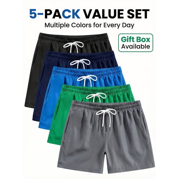 NAUDHENM Boys' Athletic Shorts, 5 Pack