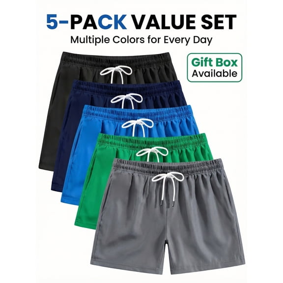NAUDHENM Boys' Athletic Shorts, 5 Pack
