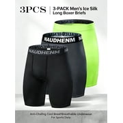 NAUDHENM Men's Ice Silk Anti-Chafing Long Boxer Briefs 3-Pack