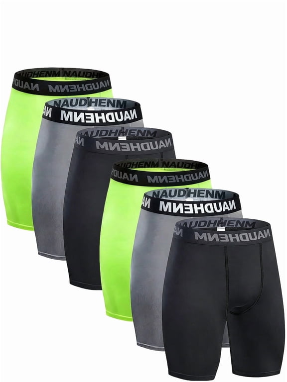 Men's Quick-Dry Athletic Compression Boxer Shorts & Compression Shorts, Black, Navy (6-Pack)