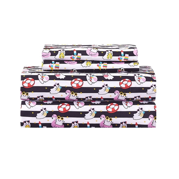 Summerween Soft Microfiber Sheet Set, Black & White Nautical Ghosts, King