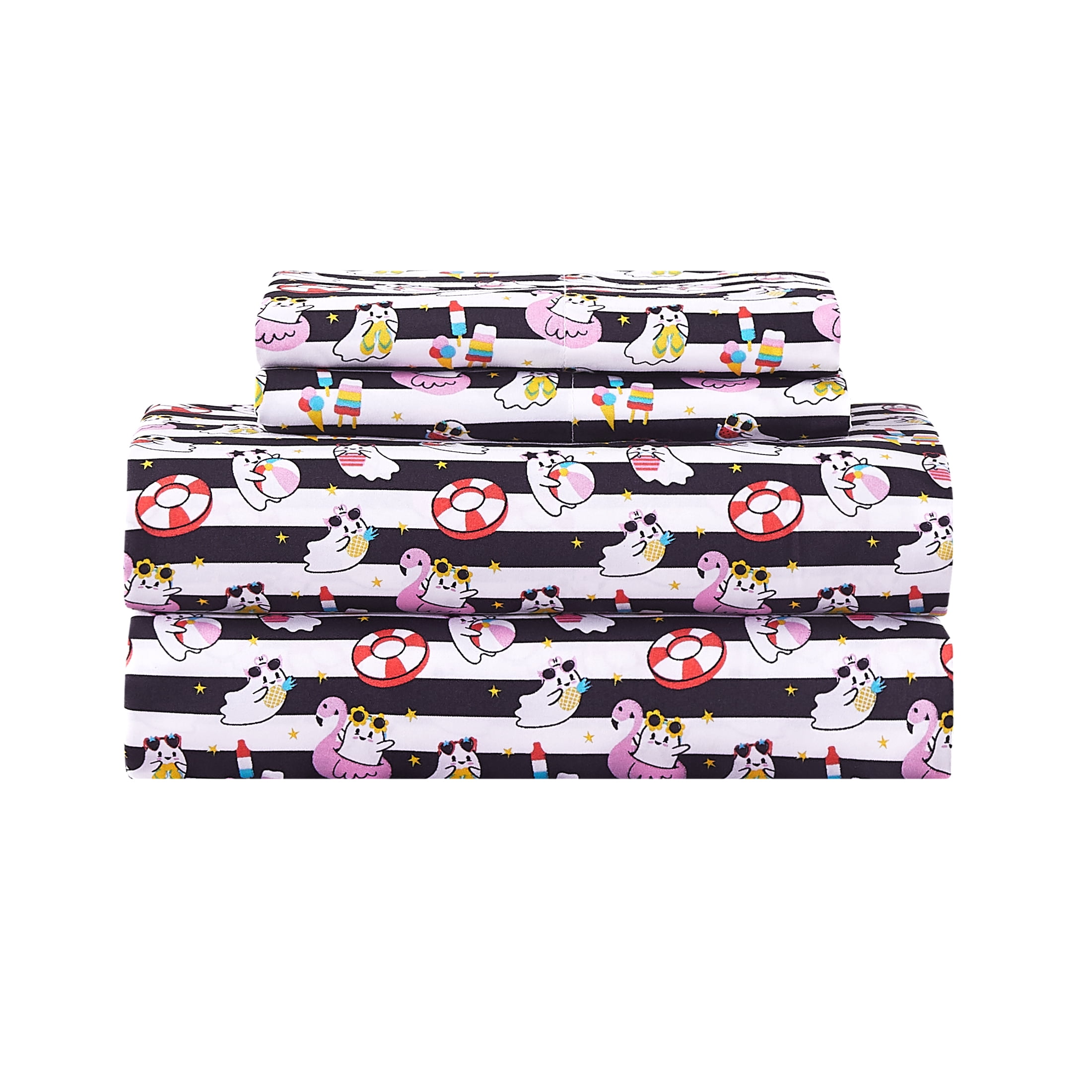 Summerween Soft Microfiber Sheet Set, Black & White Nautical Ghosts, Queen
