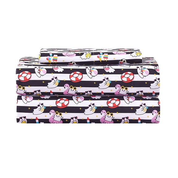 Summerween Soft Microfiber Sheet Set, Black & White Nautical Ghosts, Twin-XL