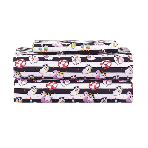 Summerween Soft Microfiber Sheet Set, Black & White Nautical Ghosts, Twin-XL